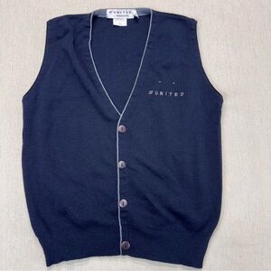 United by Brookhurst Uniform Sweater Vest Button Front Wool Blend Blue Mens L